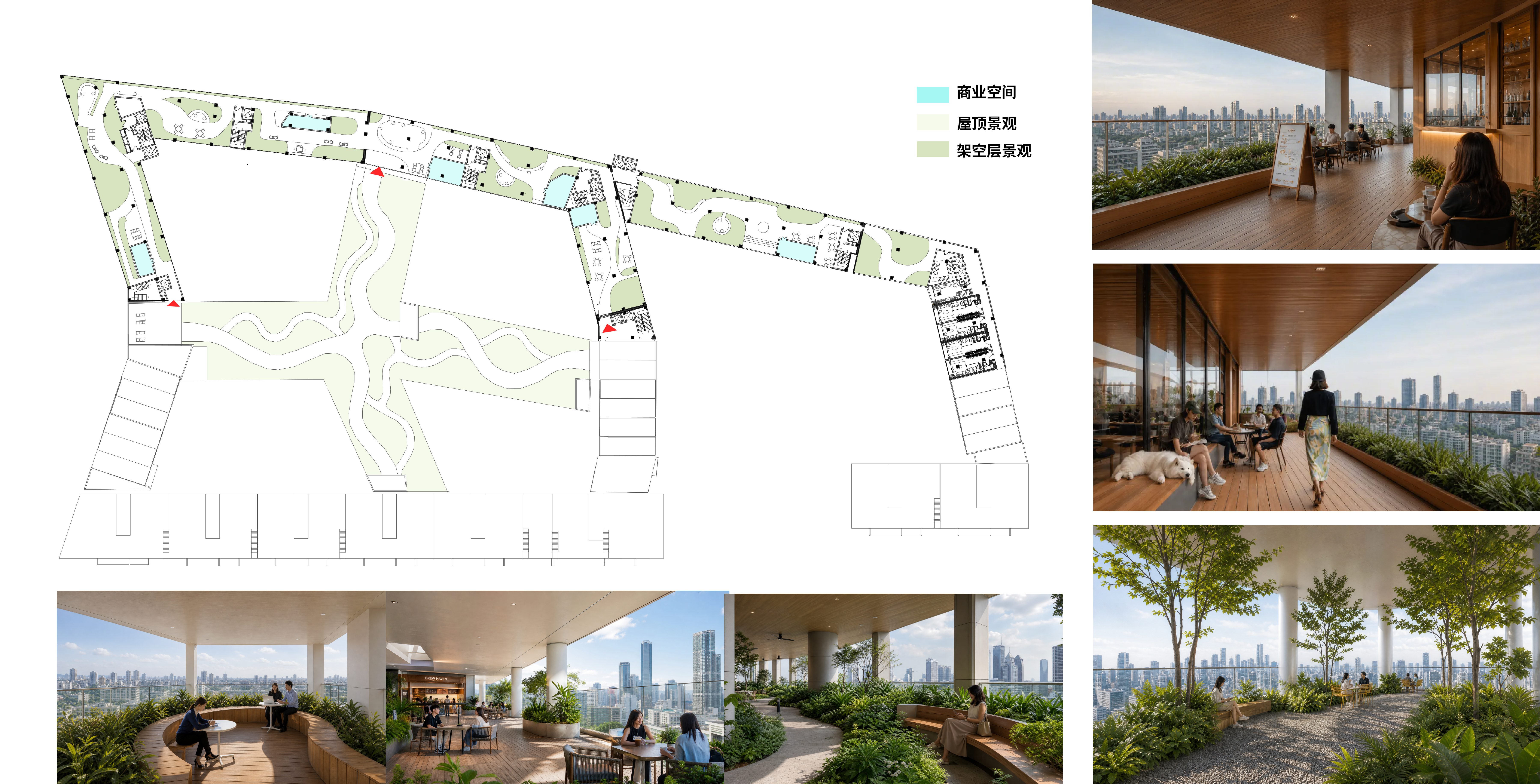 迎水琢丘 — 架空层景观与共享空间平面及效果